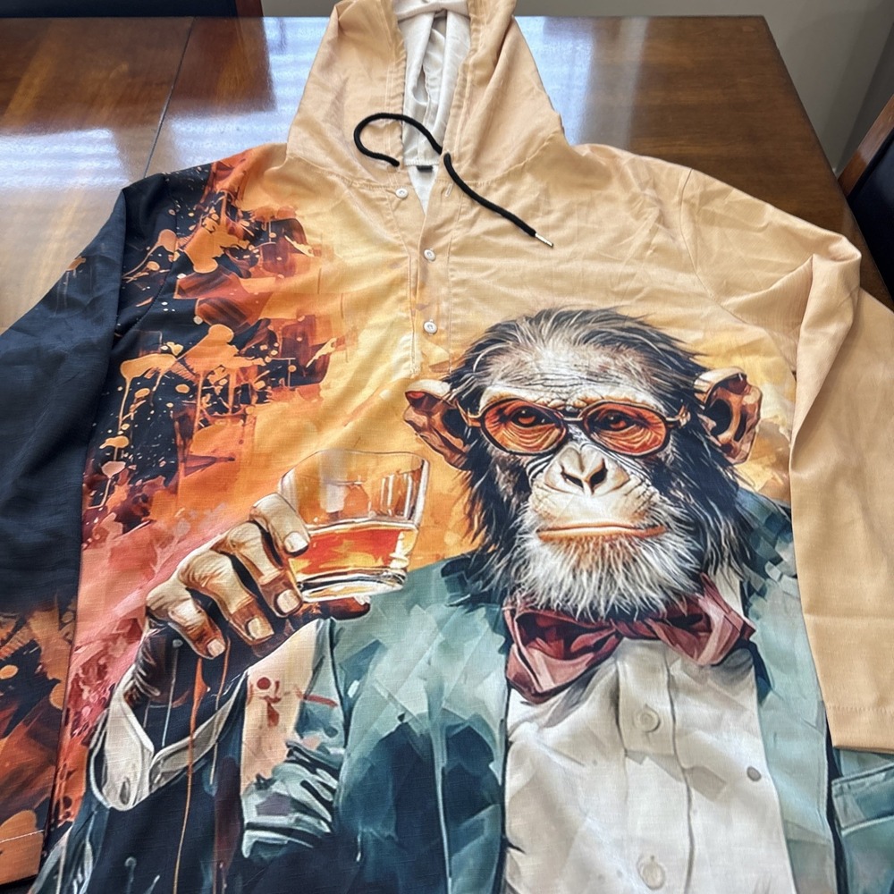 Men's Funny Monkey Gentleman Whisky‎ Oil Painting Housed Shirt Pullover